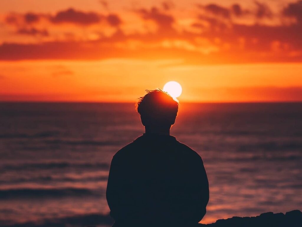 person looking at sunset