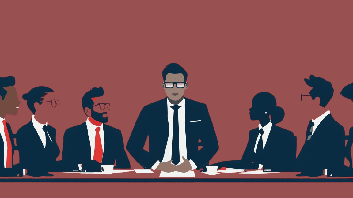 people in suits at a table in a meeting