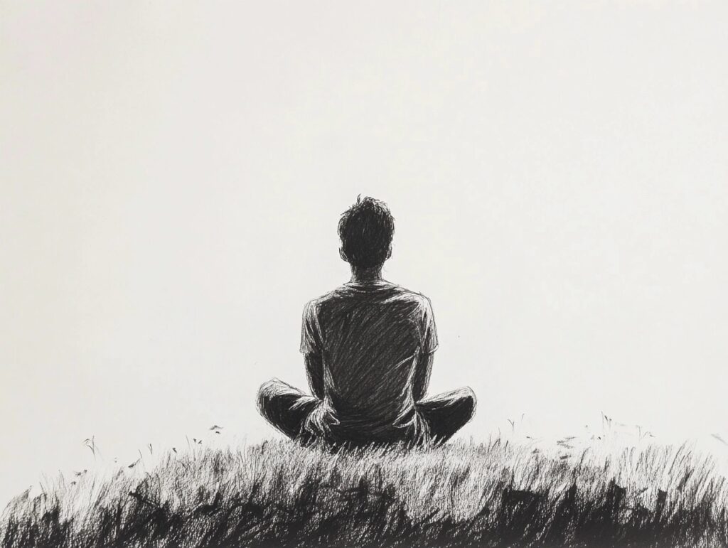 cartoon drawing of someone meditating