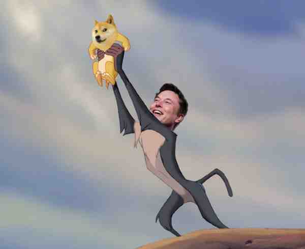 elon holding up shiba inu meme