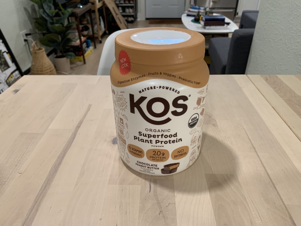 kos organic vegan protein on table