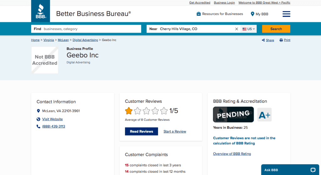 better business beureau on geebo.com