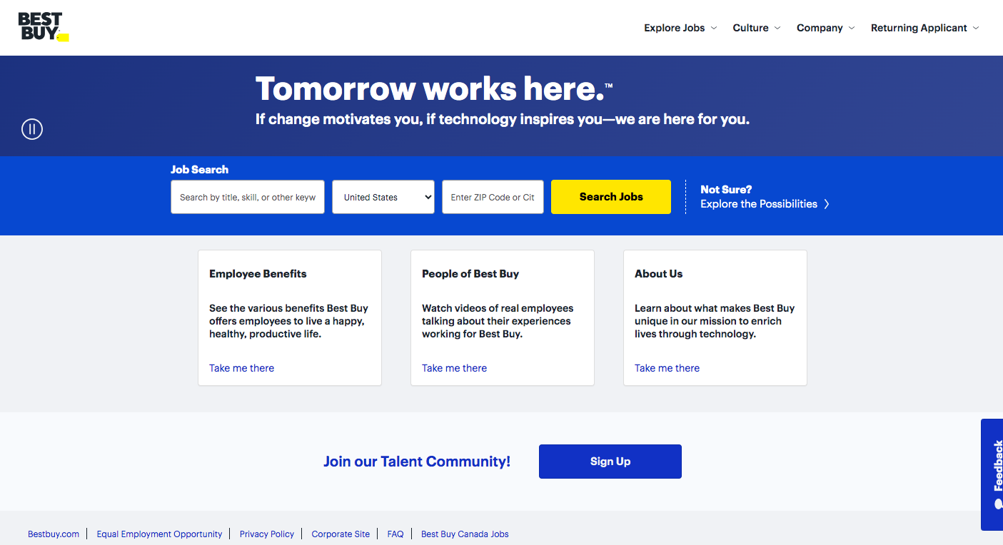 best buy job applications webpage
