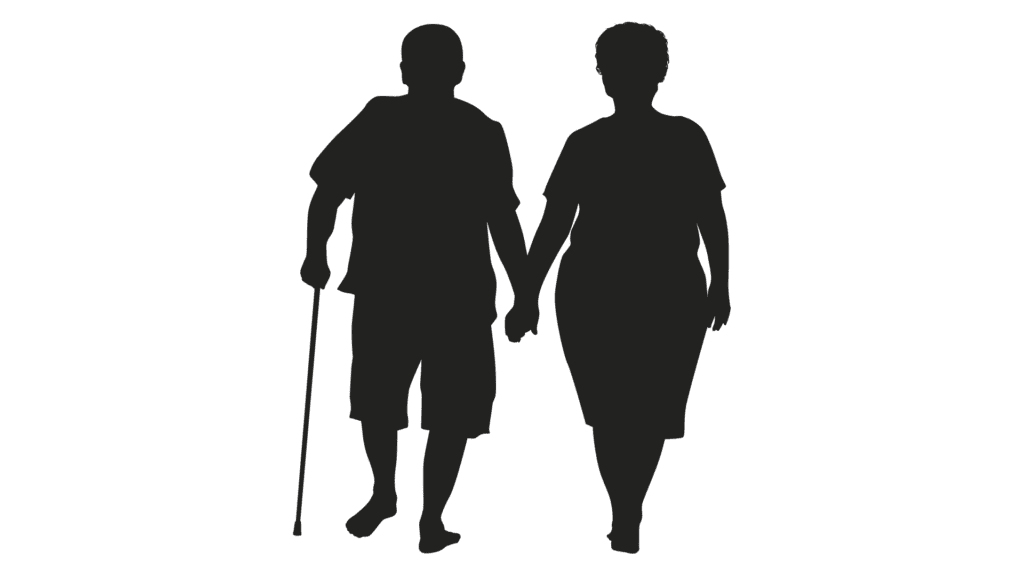 silhouette of elderly couple