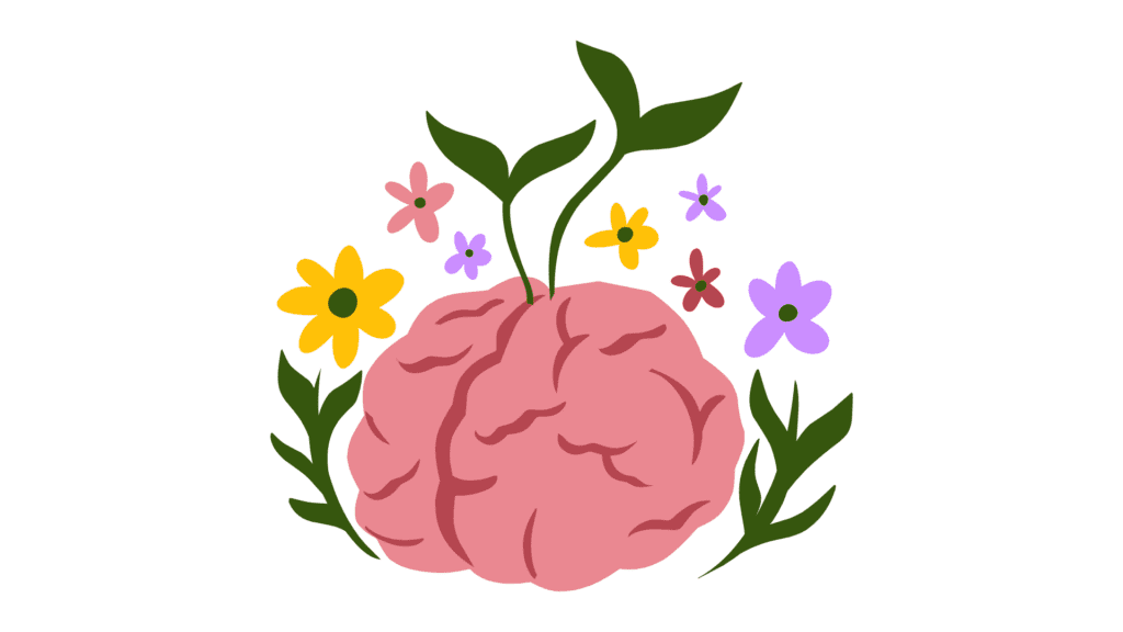 brain with flowers coming out of it