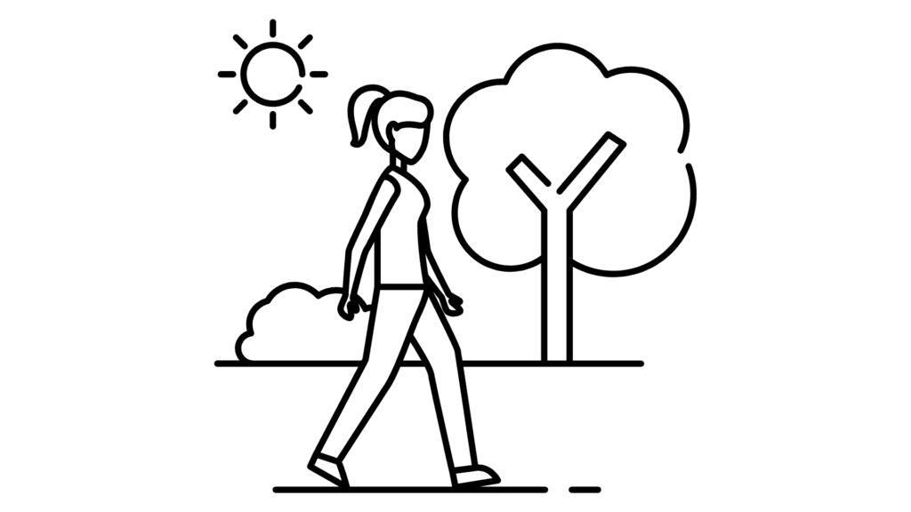 drawing of lady walking in park