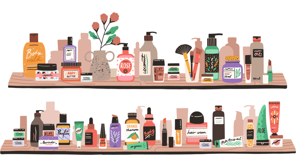 beauty items on shelf