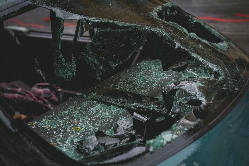 crashed car windshield