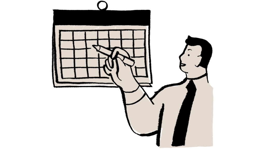 cartoon man making his calendar