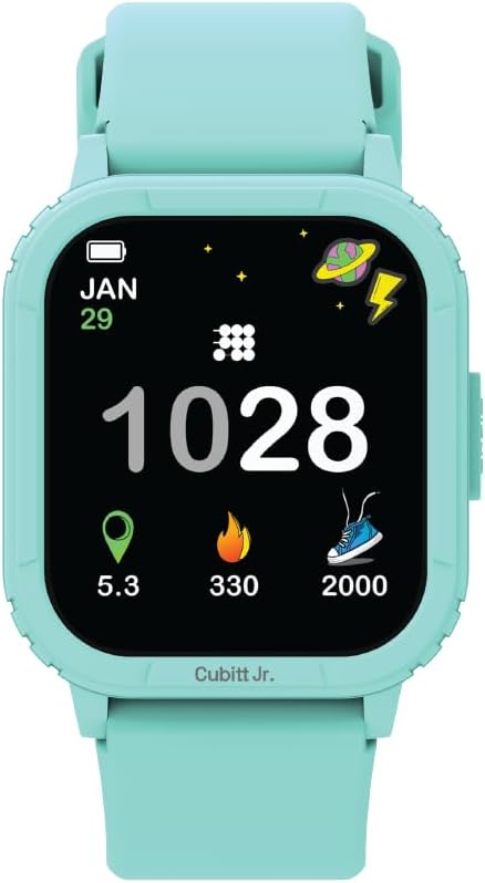 Cubitt Jr. Smartwatch Fitness Tracker for Kids and Teens with Games, Step Counter, Sleep Monitor, Heart Rate Monitor, Calculator, Activity Tracking, 1.75" AMOLED Touchscreen, Waterproof – Arctic Blue