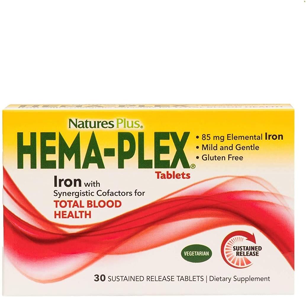 NaturesPlus Hema-Plex Iron - 30 Slow-Release Tablets, Pack of 3