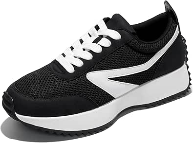 Project Cloud Memory Foam Sneakers - Non-Slip Work Shoes, Lace Up Running Footwear for Women - Fashion Sneakers 2024 (Serena, Black, 8.5)