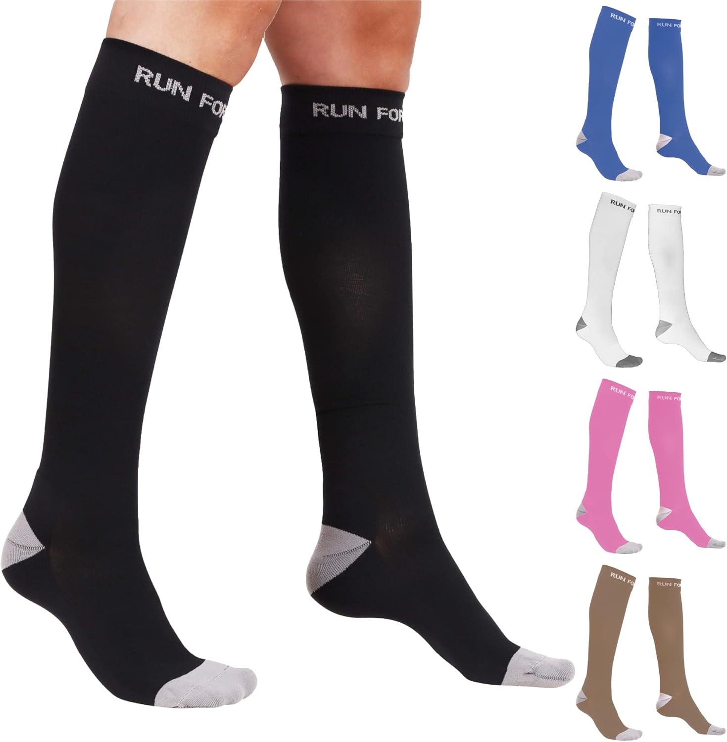 Run Forever Compression Socks for Men & Women 20- 30 mmHg Medical Grade Graduated Stockings (Black, Medium)