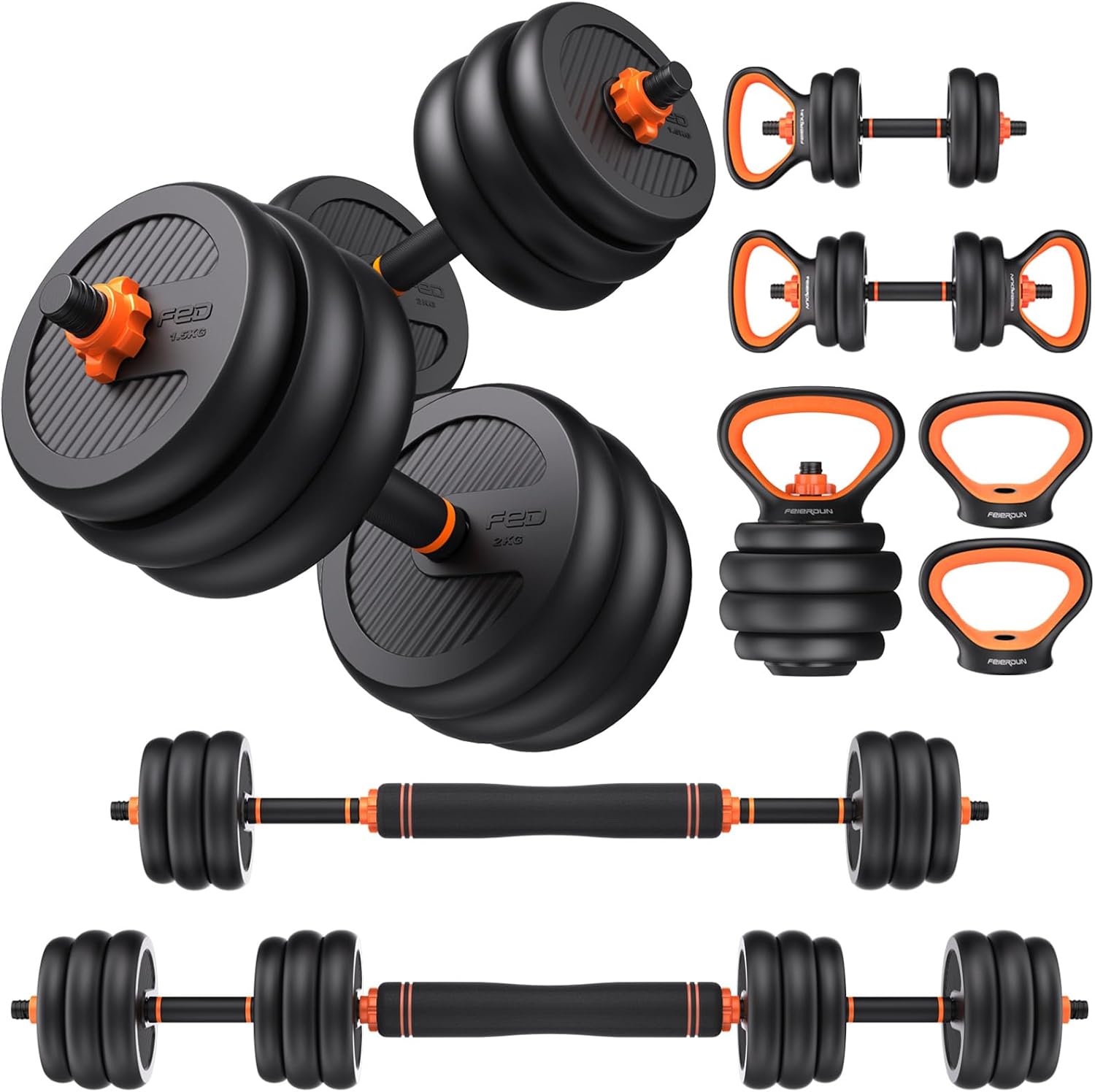 FEIERDUN Adjustable Dumbbells, 90lbs Free Weight Set with Connector