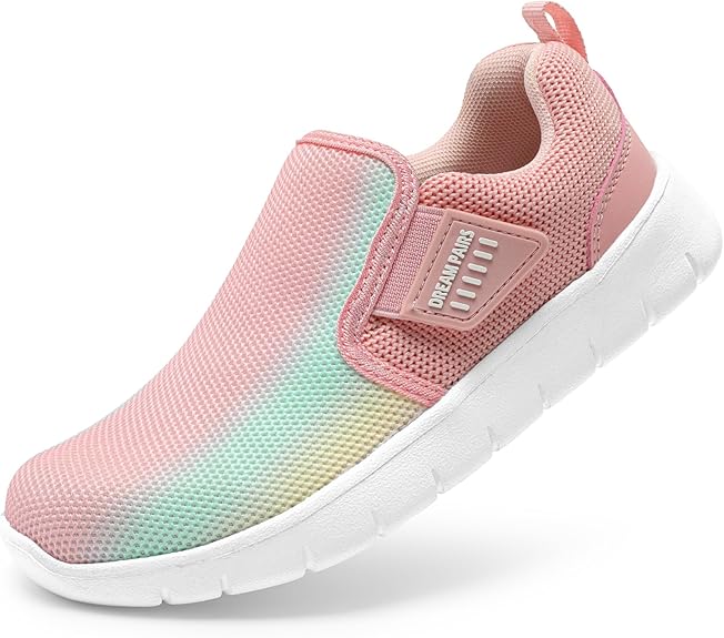 DREAM PAIRS Boys Girls Shoes Kids Slip on Tennis EZ-Ons MightyMovers Running Athletic Sports Sneakers,Size 2 Little Kid,Pink/Rainbow,Luca
