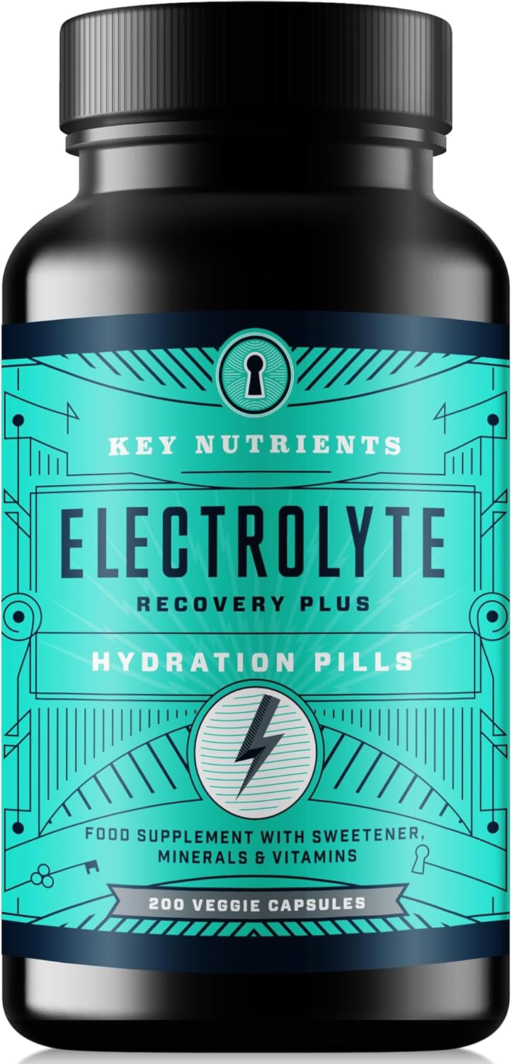 KEY NUTRIENTS Electrolyte Tablets, 200 Capsules, Salt Tablets for Dehydration, Fasting Electrolytes Tablets - Salt Pills with Electrolytes, No Sugar, Gluten Free Hydration Tablets Made in USA