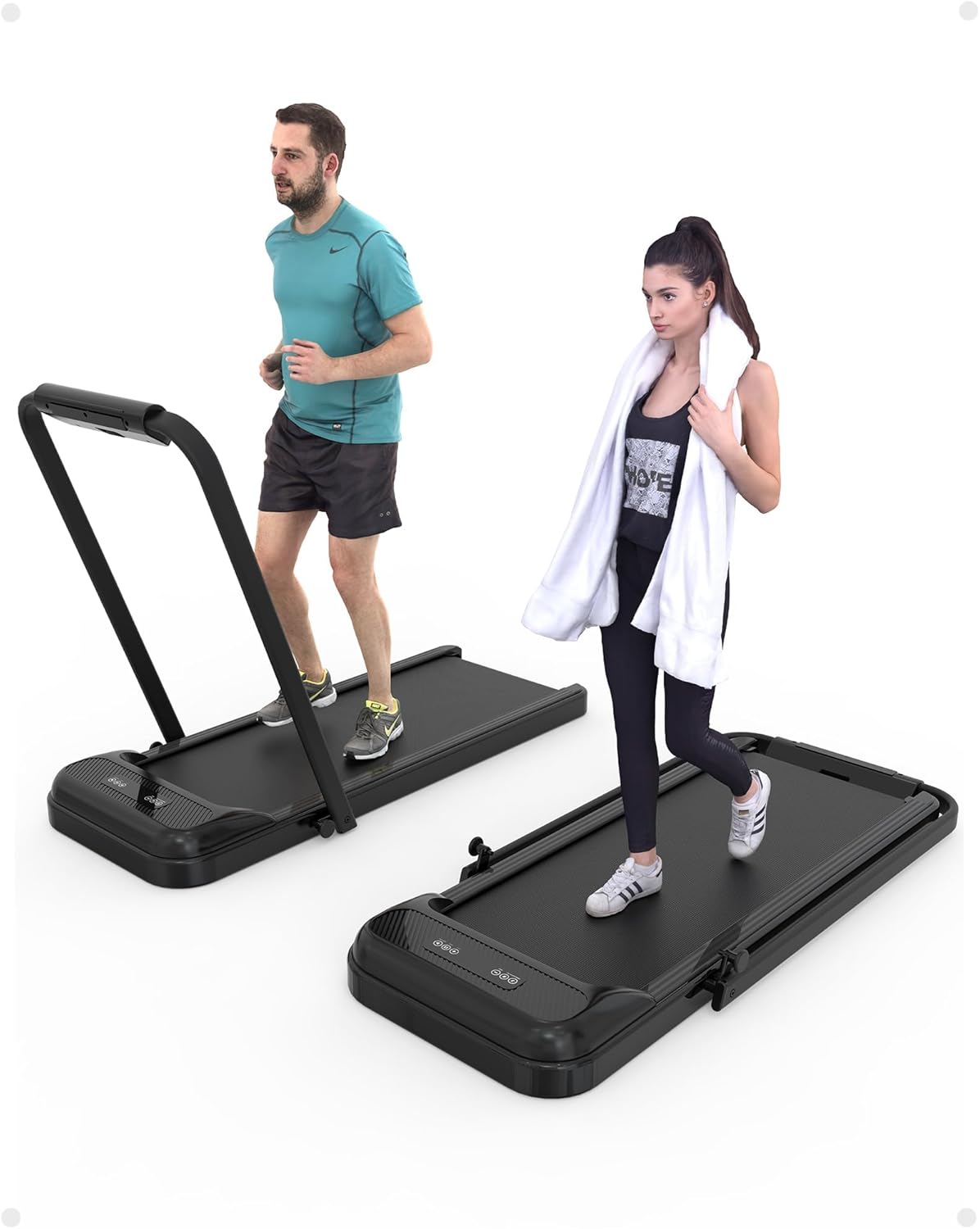 
GarveeLife Folding Treadmill, [No Assembly] Portable Treadmill with Display & Pulse Detection for Home Office Apartment Exercise, 2.25HP 2 in 1 Folding Treadmill, Black