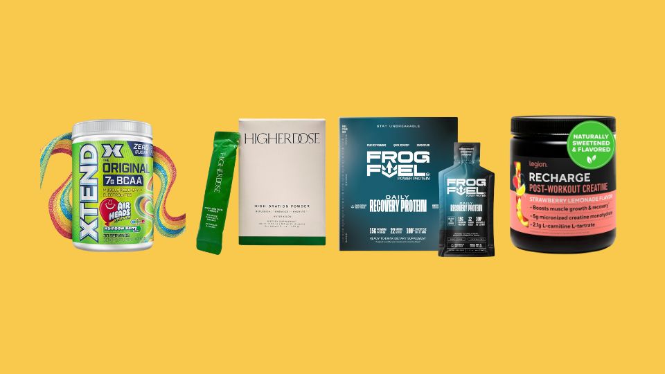 Xtend Original BCAA Powder Airheads Rainbow Berry Flavor, 7g BCAA and 2.5g L-Glutamine, Sugar Free Post Workout Muscle Recovery Drink with Amino Acids for Men & Women, 30 Servings, HigherDOSE HIGH-DRATION Electrolytes Powder – Replenishes & Energizes with Real Watermelon, Magnesium, Vitamin Complex & Coconut Water – Post Workout Recovery - No Added Sugar (30 Servings), Frog Fuel Power Regular Protein Shot, 15g Protein Nano-Hydrolyzed Grass Fed Collagen, Post Workout, Gluten Free, Fat & Sugar Free, 22 Amino Acids, 0 Carbs, Berry, 1 oz Packets, 24 Pack, LEGION Recharge Post Workout Drink - Micronized Creatine Monohydrate Natural Post Workout Recovery Drink - Muscle Builder & Recovery Booster Post Workout Supplements (Strawberry Lemonade, 30 Servings)