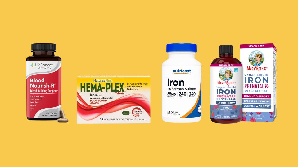 LifeSeasons - Blood Nourish-R - Iron Deficiency Supplement, NaturesPlus Hema-Plex Iron - 30 Slow-Release Tablets, Pack of 3, Nutricost Iron (As Ferrous Sulfate) 65mg, 240 Tablets - Non-GMO, MaryRuth Organics | Liquid Iron Supplement Prenatal & Postnatal for Pregnant & Lactating