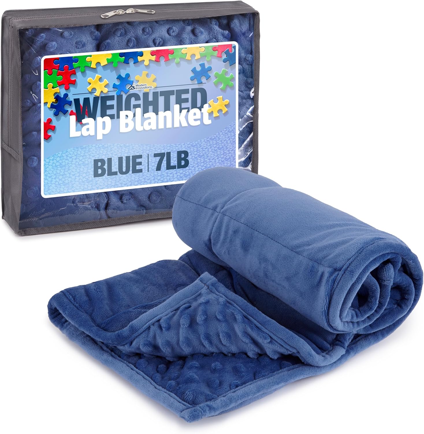 Kidaddle 7lb Weighted Blanket for Kids (Blue), Plush Minky Weighted Lap Pad with Travel Bag for Ages 6-12
